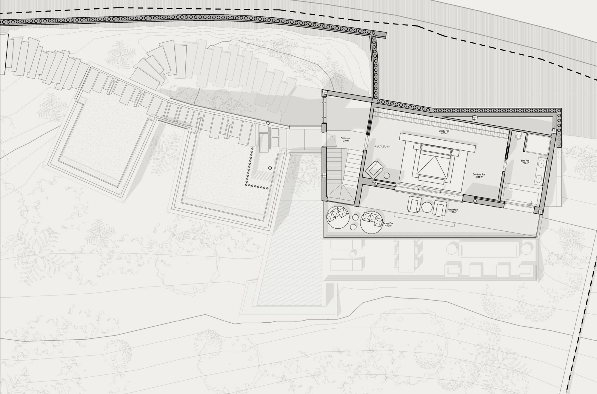 Grundriss des Obergeschosses der Casa Jaguar von Archidom Studio