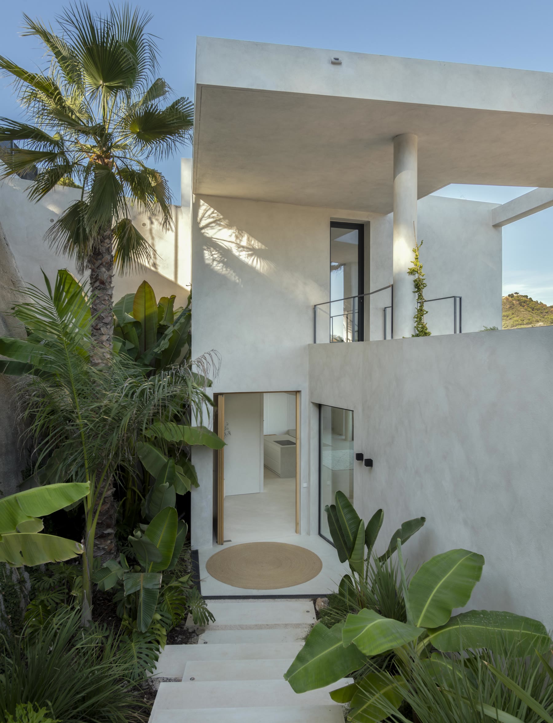 The jungle entrance courtyard with palms